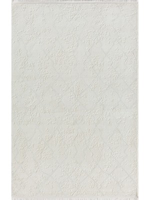 Karmen Halı Tokyo 1771 Beyaz Halı Geometrik Desenli Modern Akrilik Halı Kaymaz Taban Tozuaz Salon Halısı