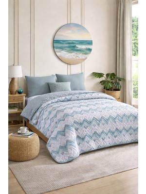 Lila Moon Mint Renkli Çift Kişilik Desenli Kapitone Pike Yatak Örtüsü Takımı (Pike+2 Yastık Kılıfı)