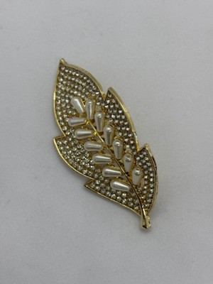 Boncukcu Abla Taşlı Inci Detay Yaprak Broş Iğneli Broş 6 cm