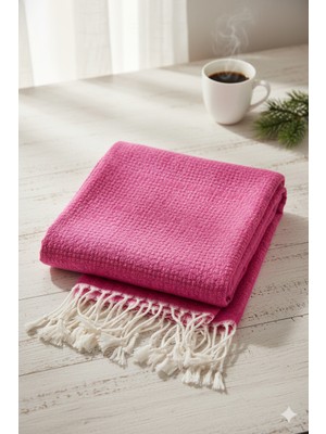 Emaar Fashion Kadın Fuşya Renkli Püsküllü Omuz Şal-Yumuşak Dokulu, Şık ve Zarif Tasarım, Dört Mevsim Kullanım