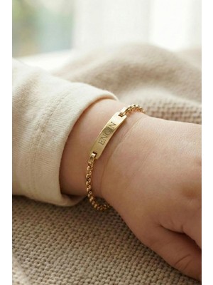 Fiyonk Kuyumculuk 14 Ayar Altın Doch Zincirli Dikdörtgen Plaka Bebek Çocuk Künyesi