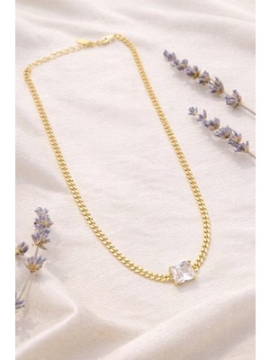 Nora VIP14 K Zarif Kare Taşlı Altın Zincir Kolye Gold