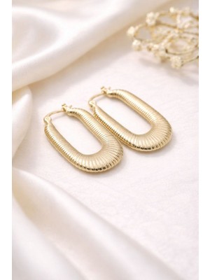 Nora Vıp 14 K Altın Renk Dokulu Oval Halka Küpe Gold