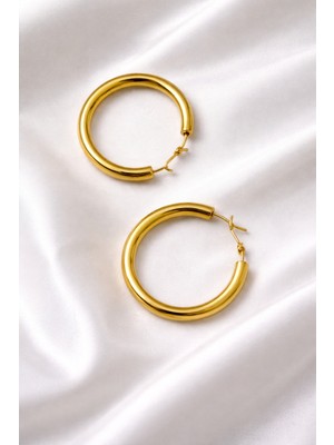 Altın Renk Halka Şık Çelik Küpe