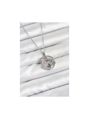 Erbilden Erb 316L Çelik Zincir Gümüş Renk Zirkon Taşlı Kelebekli Kadın Kolye