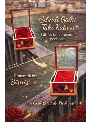 Sihirli Güllü Kutuda 14 Ayar Altın Kaplama 316L Çelik Düğüm Kalp Kolye