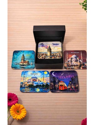 Upeka 5'li Istanbul Temalı Özel Tasarım Hediyelik Koleksiyonluk Magnet Set Kutulu 5cm