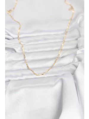 Bsre 14K Gold Renk Yassı Zincir 60 cm Kadın Kolye (Cm)