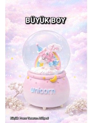Yağmur Kar Küresi Büyük Boy Otomatik Işıklı Unicorn Müzikli Kar Püskürtmeli Çocuk Odası Arkadaş Sevgililer Günü Hediye