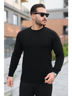 Erkek Örgü Desen Bisiklet Yaka Kazak