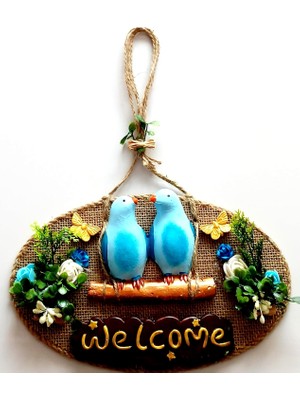 Hype Store Mixperi Mavi Kuşlu Çiçekli Welcome Yazılı Kapı Süsü