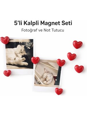 MisterionStudio 5'li Kalpli Magnet Seti – Fotoğraf ve Not Tutucu, Buzdolabı Süsü, Güçlü Mıknatıs, Dekoratif Magnet