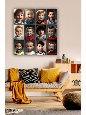 Pi Dekorasyon 12 Parça Futbolcu Resimleri Çerçeve Görünümlü Mdf Tablo Duvar Süsü Hediyelik Eşya Futbol