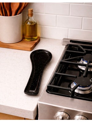 Kitchen Pembelia Siyah Seramik Tezgah Üstü Kirli Kaşık Altlığı Kirli Kaşıklık Kepçe Altlığı