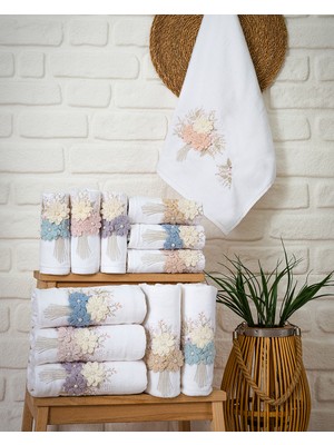 Buldan Üretimi Çeyizlik Nakışlı Buket Kadife 6'lı El/yüz Havlusu I 50X90
