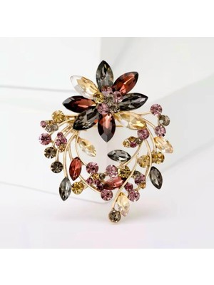 Rachel Silver Kristal Taşlı Altın Renk Çelenk Broş