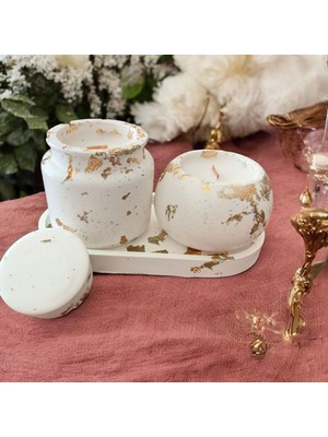Celestia Altın Varak Detaylı Dekoratif Vanilya Kokulu Mum Set