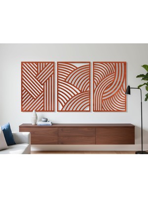 3 Parça Modern Geometrik Ahşap Duvar Tablosu Seti – Dekoratif Mdf Tablo