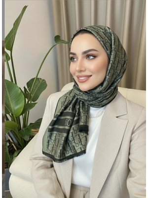 De Rosa D Desen Çift Taraflı Jakar Şal - Yeşil