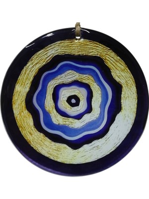 Mixperi El Yapımı 16 cm Cam Nazar Duvar Objesi - Altın Detaylı Modern Nazar Boncuğu Askı