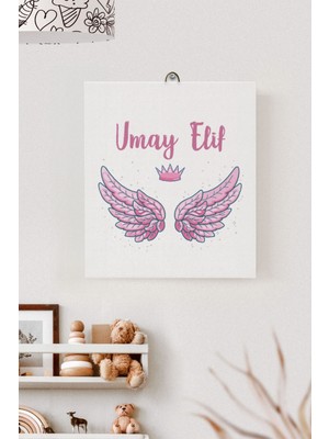 Lilabio Isme Özel Çocuk Odası Kanvas Tablo Melek (17X21 Cm)