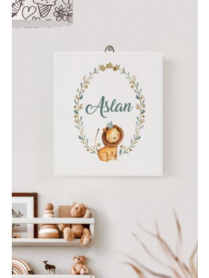 Lilabio Isme Özel Çocuk Odası Kanvas Tablo Aslan (17X21 Cm)