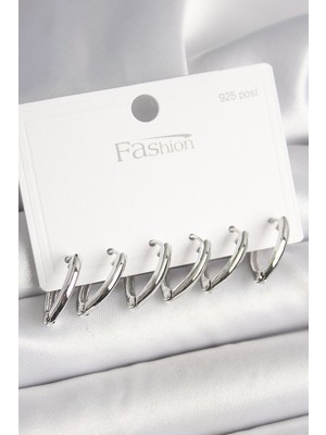 Efe Avm 925 Ayar Gümüş Çivi Pirinç Gümüş Renk Üçgen Model Kadın Küpe Seti - Lisinya