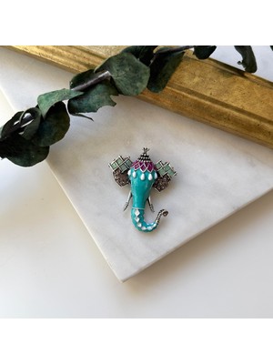 Alice İsstanbul Turkuaz Mineli Fil Broş