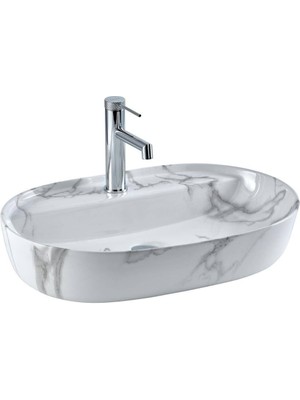 Lena - Tezgah Üstü Porselen Lavabo Mermer Desenli Outlet - E-2114M1-