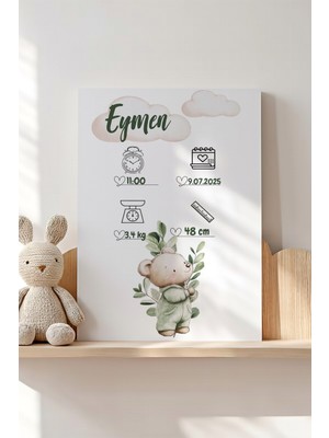 Lilabio Isme Özel Bebek Odası Kanvas Doğum Anı Tablosu 20X30 cm