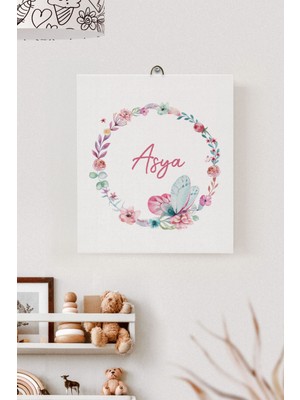 Lilabio Isme Özel Çocuk Odası Kanvas Tablo Çiçek (17X21 Cm)