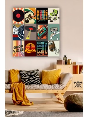 Pi Dekorasyon 12 Parça Nostalji Müzik Resimleri Çerçeve Görünümlü Mdf Tablo Duvar Süsü Hediyelik Müzik