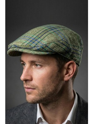 Bay Şapkacı Klasik Ingiliz Tarzı Yeşil Ekose Yün KASKET-9993-1