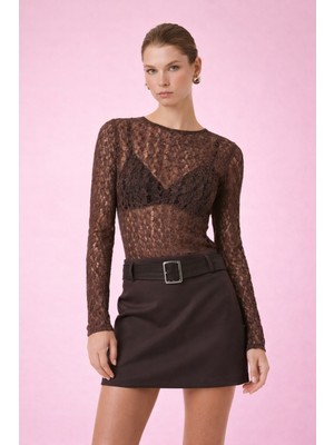 Bisiklet Yaka Dantelli Transparan Bluz