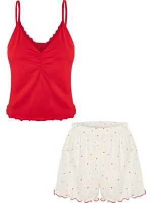 Koza İç Giyim Kadın Dantelli/Büzgülü Askılı Şortlu Pijama Takımı