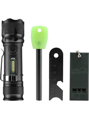 Magicool Fithome USB El Feneri Magnezyum Çubuğu Düdük Acil Durum Aparatı Kamp Seti