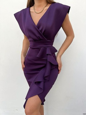 Serac Collection Scuba Kumaş Önü Fırfırlı Midi Boy Elbise