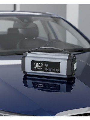 Ucuz Tekno Taşınabilir Akü Takviye Cihazı Dijital Hava Kompresörü Powerbank ve LED Fener Bir Arada