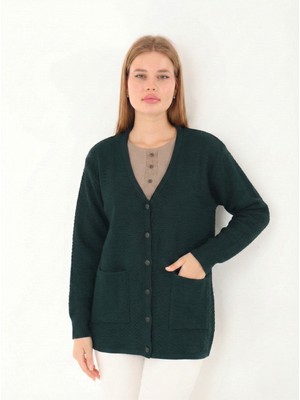 Lanze Anne Düğmeli Dolu Örgü Büyük Beden Triko Hırka 1606