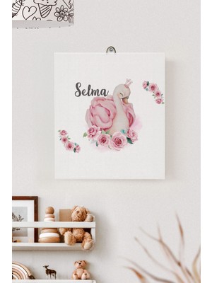 Lilabio Isme Özel Çocuk Odası Kanvas Tablo Kuğu (17X21 Cm)