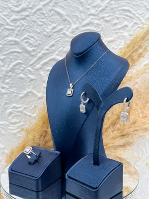 Livora Jewelry 925 Ayar Gümüş Pırlanta Montür Baget Taşlı 3’lü Kadın Takı Seti