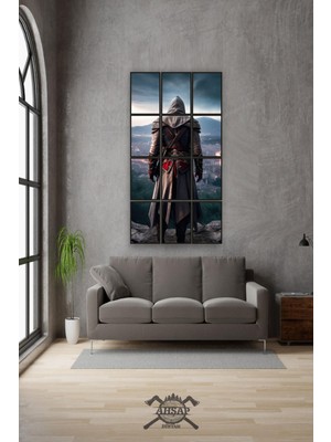 Pi Dekorasyon 12 Parça Assassin's Creed Çerçeve Görünümlü Mdf Tablo Duvar Süsü Hediyelik Eşya (45CM x 85CM)