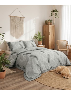 Calantha Home Collection Elsa   3 Parça Gri Çiçekli Pike Takımı  240 x 260 cm