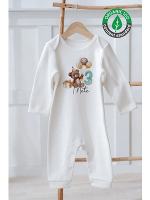 Lilabio %100 Pamuk Isme Özel Isimli Doğum Günü Bebek Tulum 3 Yaş Ayıcık