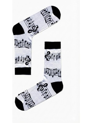 Bemp Müzik Notalar Desenli Renkli Çorap