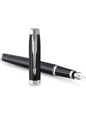 Braventa Collection Parker Im Dolma Kalem | Krom Süslü Mat Siyah | Mavi Mürekkepli Orta Uç | Hediye Kutusu