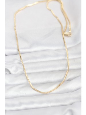 Bsre 14K Gold Renk Kare Zincirli 60 cm Kadın Kolye (Cm)