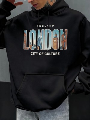 Londra Şehir Baskıları Sonbahar Erkekler Hoody Cep Kapüşonlu Üst Hip Hop Moda Giyim Kişilik R