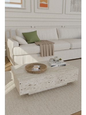 Estoria Home Terra Traverten Desen Dikdörtgen Orta Sehpa Uçan Yeni Nesil Salon Modern Küp Sehpa 90X60