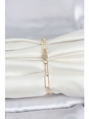 Bsre 14K Gold Renk Kalın Ataç Zincir Kadın Bileklik (Cm)